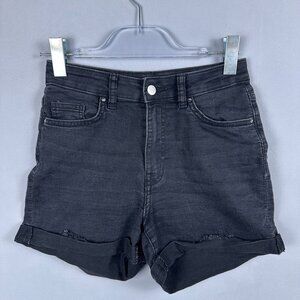 H&M High Rise Jean Shorts Women Size 4 Casual Stretch Dark Wash Black